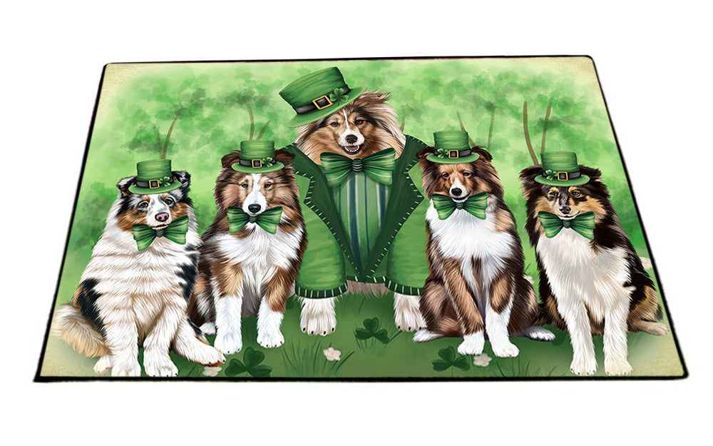 St. Patricks Day Irish Family Portrait Shetland Sheepdogs Dog Floormat FLMS49770