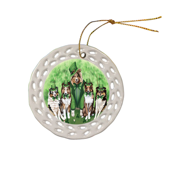 St. Patricks Day Irish Family Portrait Shetland Sheepdogs Dog Ceramic Doily Ornament DPOR49394