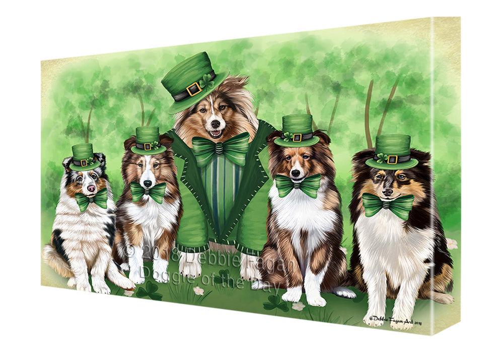 St. Patricks Day Irish Family Portrait Shetland Sheepdogs Dog Canvas Wall Art CVS59439