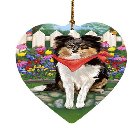 Spring Floral Shetland Sheepdog Heart Christmas Ornament HPOR52161