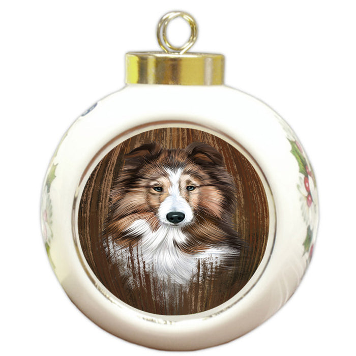 Rustic Shetland Sheepdog Round Ball Christmas Ornament RBPOR50482