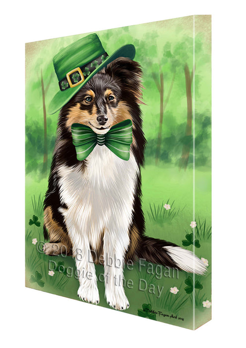 St. Patricks Day Irish Portrait Shetland Sheepdog Dog Canvas Wall Art CVS59448