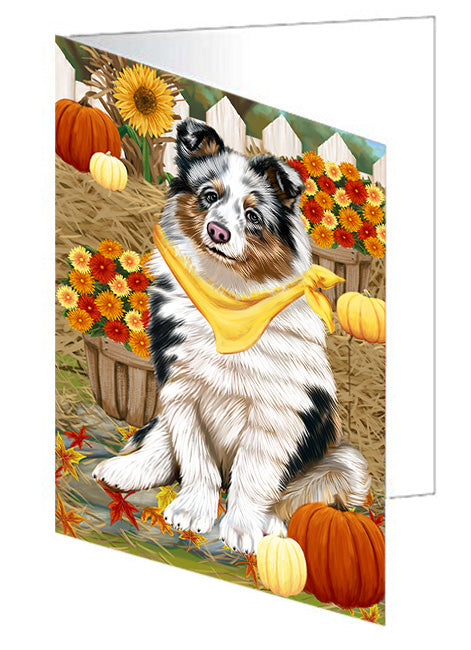 Fall Autumn Greeting Shetland Sheepdog with Pumpkins Handmade Artwork Assorted Pets Greeting Cards and Note Cards with Envelopes for All Occasions and Holiday Seasons GCD56618