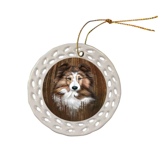 Rustic Shetland Sheepdog Ceramic Doily Ornament DPOR50482