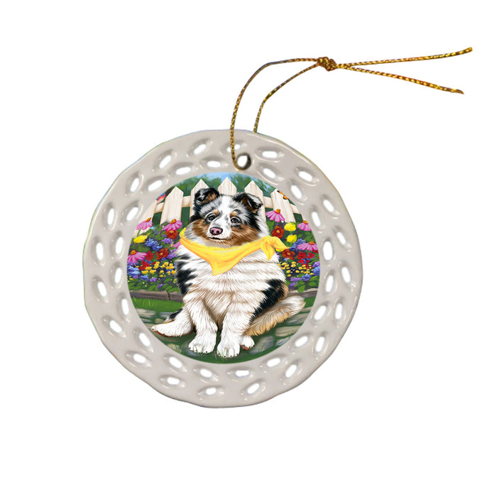 Spring Floral Shetland Sheepdog Dog Ceramic Doily Ornament DPOR52162