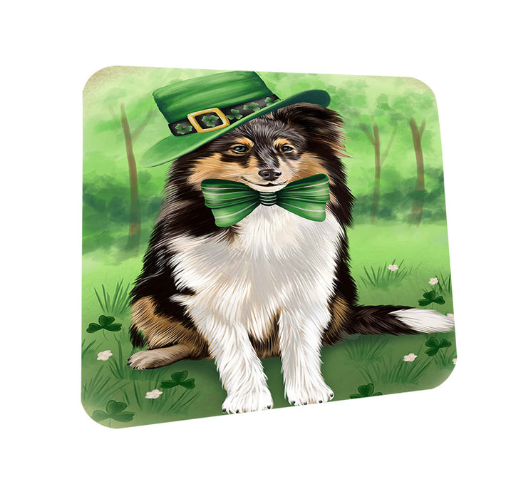 St. Patricks Day Irish Portrait Shetland Sheepdog Dog Coasters Set of 4 CST49354