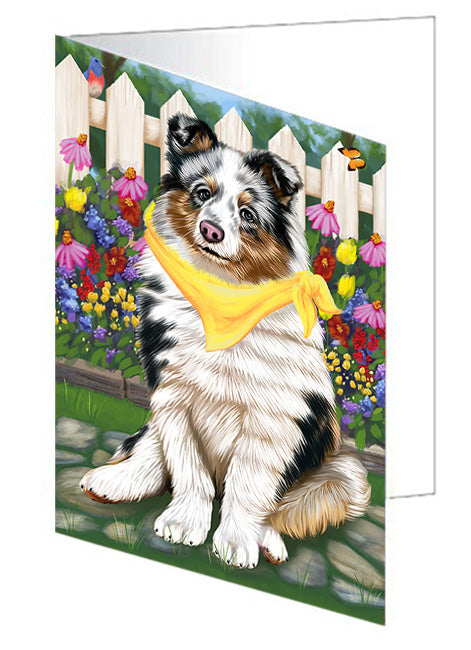 Spring Floral Shetland Sheepdog Handmade Artwork Assorted Pets Greeting Cards and Note Cards with Envelopes for All Occasions and Holiday Seasons GCD60515
