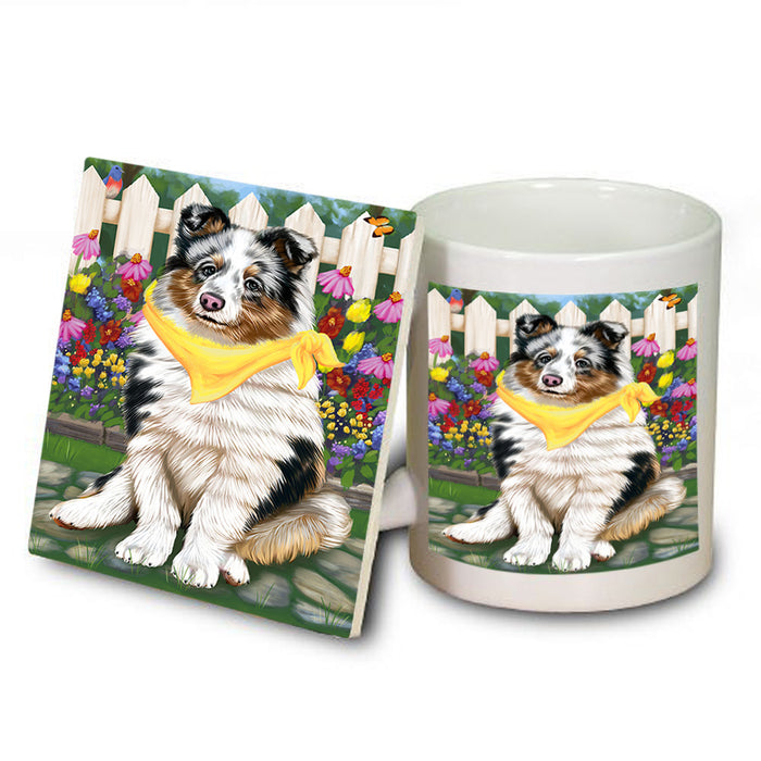 Spring Floral Shetland Sheepdog Dog Mug and Coaster Set MUC52247