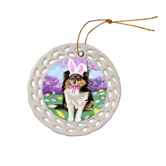 Shetland Sheepdog Easter Holiday Ceramic Doily Ornament DPOR49261
