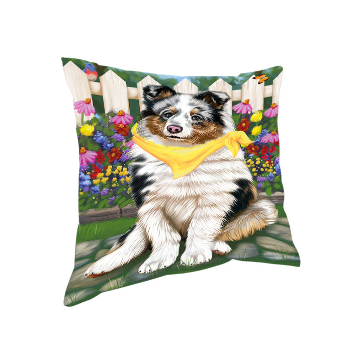 Spring Floral Shetland Sheepdog Pillow PIL56492