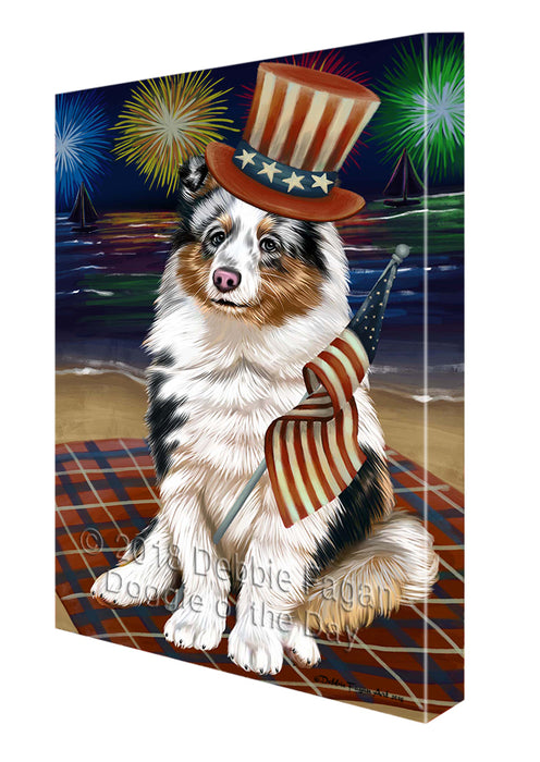 4th of July Independence Day Firework Shetland Sheepdog Canvas Wall Art CVS56667