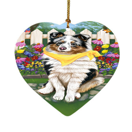 Spring Floral Shetland Sheepdog Dog Heart Christmas Ornament HPOR52162
