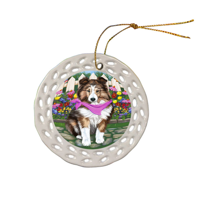 Spring Floral Shetland Sheepdog Dog Ceramic Doily Ornament DPOR52163
