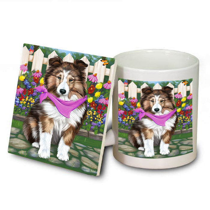 Spring Floral Shetland Sheepdog Dog Mug and Coaster Set MUC52248