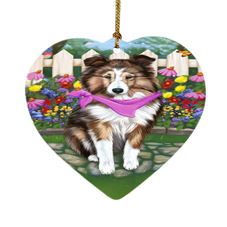 Spring Floral Shetland Sheepdog Dog Heart Christmas Ornament HPOR52163