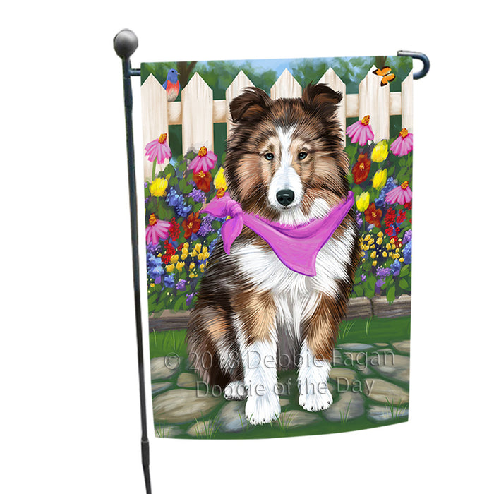 Spring Floral Shetland Sheepdog Dog Garden Flag GFLG49989