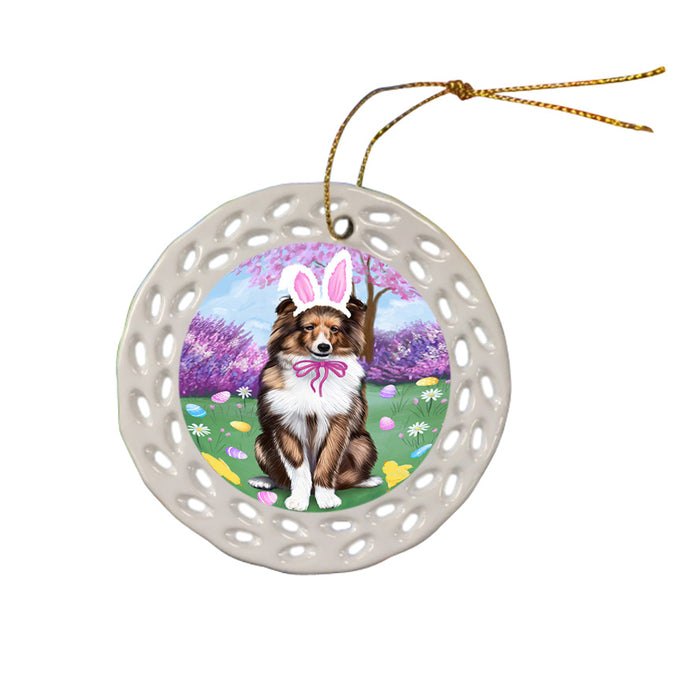 Shetland Sheepdog Easter Holiday Ceramic Doily Ornament DPOR49262