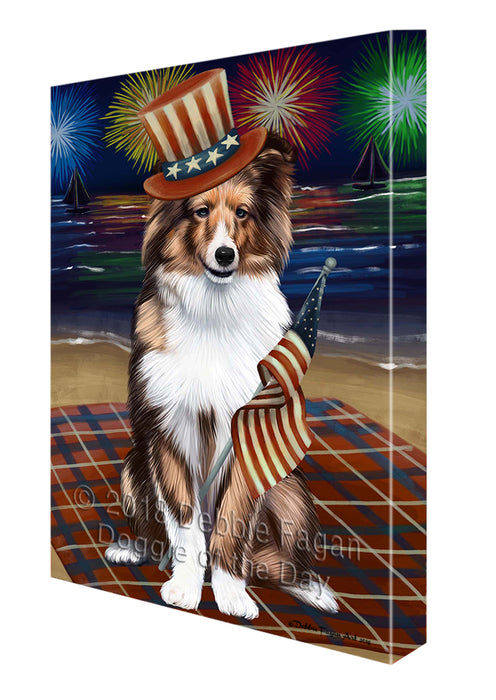 4th of July Independence Day Firework Shetland Sheepdog Canvas Wall Art CVS56676