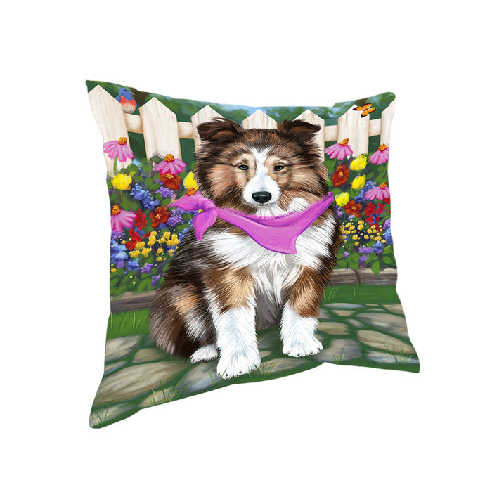 Spring Floral Shetland Sheepdog Pillow PIL56496