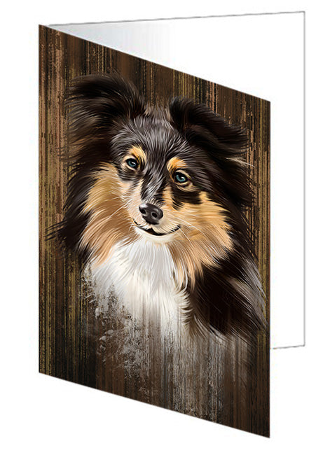 Rustic Shetland Sheepdog Handmade Artwork Assorted Pets Greeting Cards and Note Cards with Envelopes for All Occasions and Holiday Seasons GCD55496