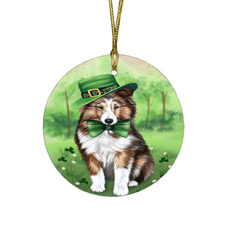 St. Patricks Day Irish Portrait Shetland Sheepdog Dog Round Flat Christmas Ornament RFPOR49387