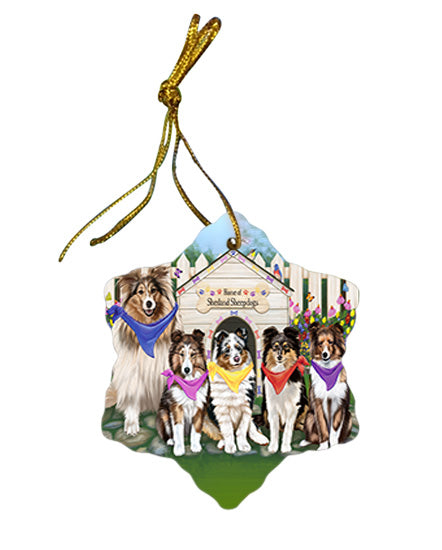Spring Dog House Shetland Sheepdogs Star Porcelain Ornament SPOR50122