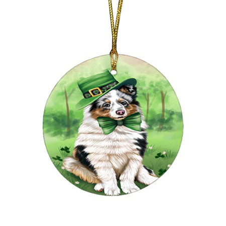 St. Patricks Day Irish Portrait Shetland Sheepdog Dog Round Flat Christmas Ornament RFPOR49388