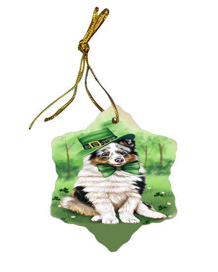 St. Patricks Day Irish Portrait Shetland Sheepdog Dog Star Porcelain Ornament SPOR49389