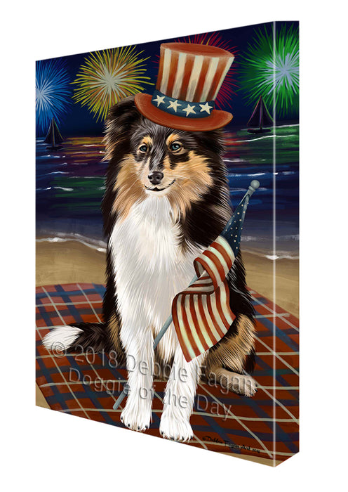 4th of July Independence Day Firework Shetland Sheepdog Canvas Wall Art CVS56685