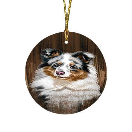 Rustic Shetland Sheepdog Round Flat Christmas Ornament RFPOR50475