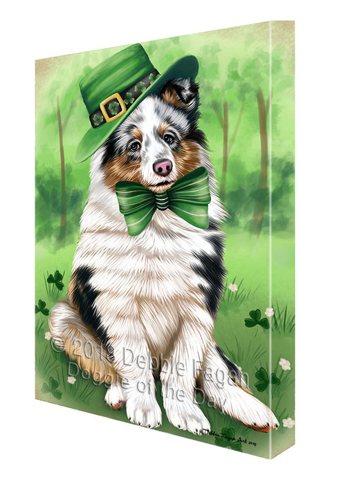 St. Patricks Day Irish Portrait Shetland Sheepdog Dog Canvas Wall Art CVS59466