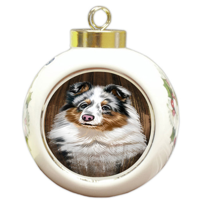 Rustic Shetland Sheepdog Round Ball Christmas Ornament RBPOR50484