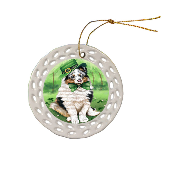 St. Patricks Day Irish Portrait Shetland Sheepdog Dog Ceramic Doily Ornament DPOR49397