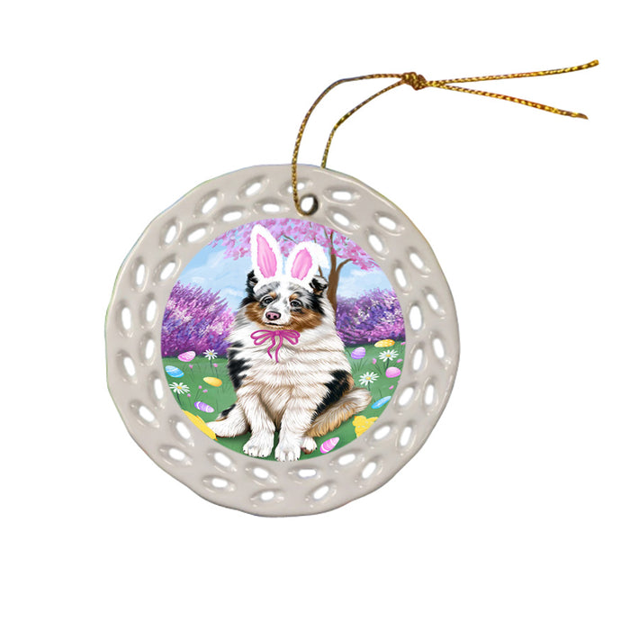 Shetland Sheepdog Easter Holiday Ceramic Doily Ornament DPOR49263