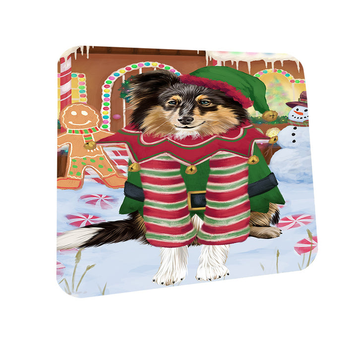 Christmas Gingerbread House Candyfest Shetland Sheepdog Coasters Set of 4 CST56502