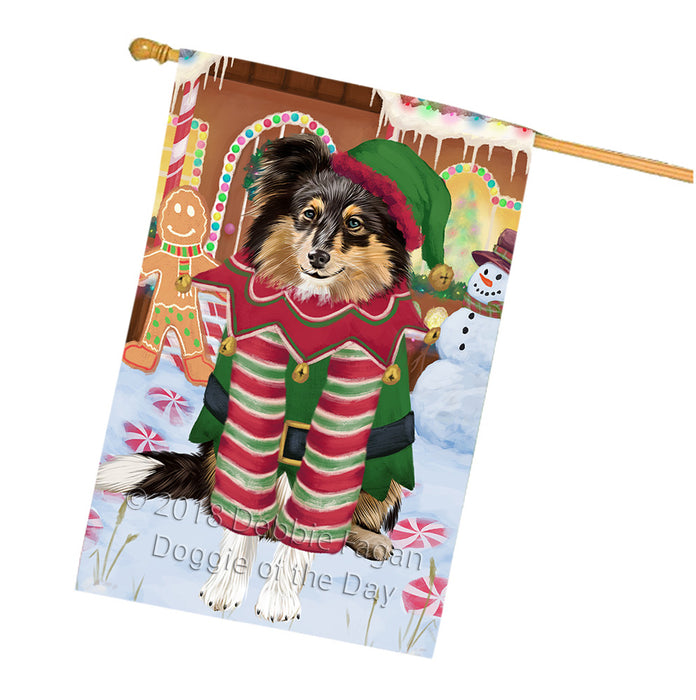 Christmas Gingerbread House Candyfest Shetland Sheepdog House Flag FLG57228