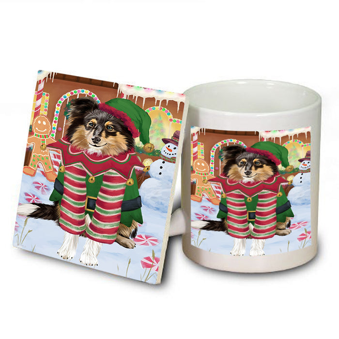 Christmas Gingerbread House Candyfest Shetland Sheepdog Mug and Coaster Set MUC56536
