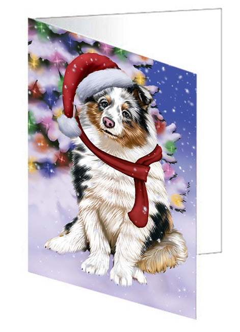 Winterland Wonderland Shetland Sheepdog In Christmas Holiday Scenic Background  Handmade Artwork Assorted Pets Greeting Cards and Note Cards with Envelopes for All Occasions and Holiday Seasons GCD64286