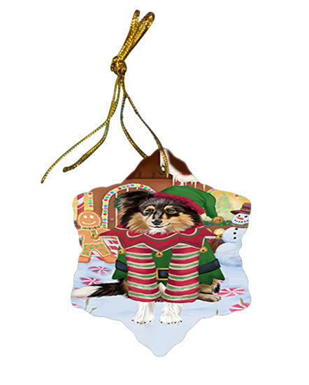 Christmas Gingerbread House Candyfest Shetland Sheepdog Star Porcelain Ornament SPOR56900