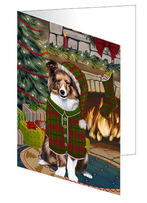 The Stocking was Hung Shetland Sheepdog Handmade Artwork Assorted Pets Greeting Cards and Note Cards with Envelopes for All Occasions and Holiday Seasons GCD71345
