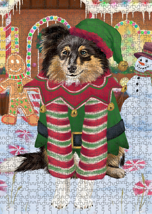 Christmas Gingerbread House Candyfest Shetland Sheepdog Puzzle with Photo Tin PUZL94376