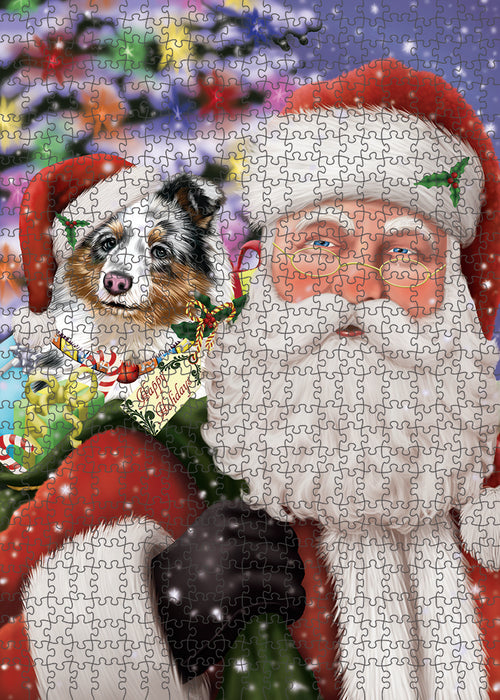 Santa Carrying Shetland Sheepdog and Christmas Presents Puzzle with Photo Tin PUZL83220