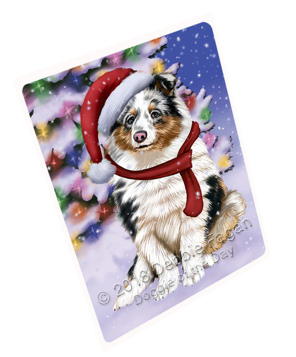 Winterland Wonderland Shetland Sheepdog In Christmas Holiday Scenic Background  Cutting Board C64701