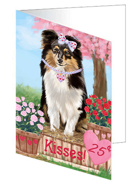 Rosie 25 Cent Kisses Shetland Sheepdog Handmade Artwork Assorted Pets Greeting Cards and Note Cards with Envelopes for All Occasions and Holiday Seasons GCD72599