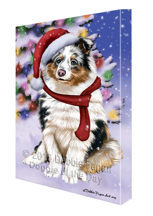 Winterland Wonderland Shetland Sheepdog In Christmas Holiday Scenic Background  Canvas Print Wall Art Décor CVS98621