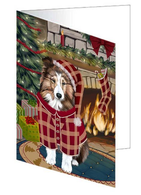 The Stocking was Hung Shetland Sheepdog Handmade Artwork Assorted Pets Greeting Cards and Note Cards with Envelopes for All Occasions and Holiday Seasons GCD71348