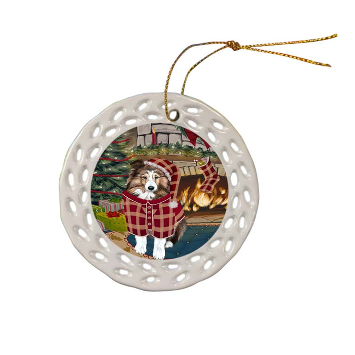 The Stocking was Hung Shetland Sheepdog Ceramic Doily Ornament DPOR55967