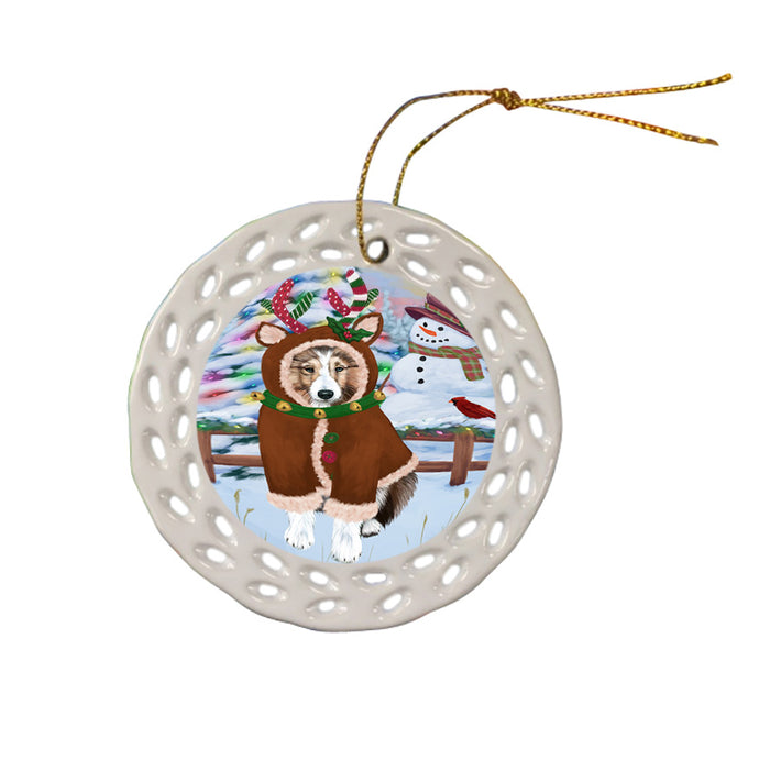 Christmas Gingerbread House Candyfest Shetland Sheepdog Ceramic Doily Ornament DPOR56901