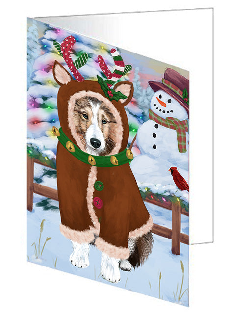 Christmas Gingerbread House Candyfest Shetland Sheepdog Handmade Artwork Assorted Pets Greeting Cards and Note Cards with Envelopes for All Occasions and Holiday Seasons GCD74150