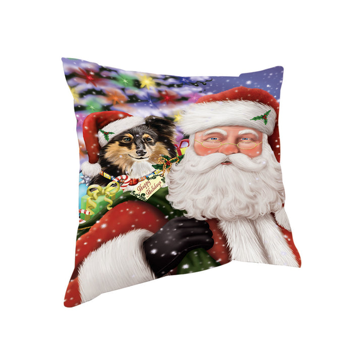 Santa Carrying Shetland Sheepdog and Christmas Presents Pillow PIL72692